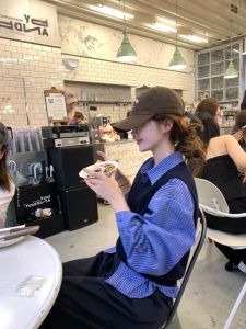 Blue Plaid Long Sleeve Womens Shirt Loose Fit Korean Style Early Autumn Inner Wear Casual Versatile Shirt Coat Breathable Skin-Friendly