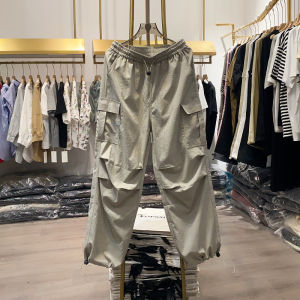 [Xiaoai Stall Real Shot] American Drawstring Ruffle Cargo Pants Female Summer High Waist Jogger Pants Wide Leg Track Pants