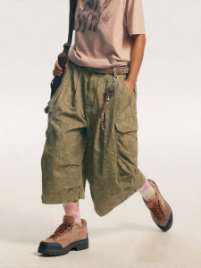 Monterest | Retro Heavy Washed Cotton Pleated Cargo Capri Pants