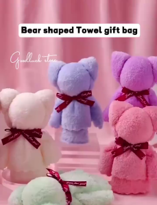Bear Type Towel Cute Teddy Bear Folded Towel Hand Towel Microfiber Face Towel with Bag Gifts Wedding Present Birthday