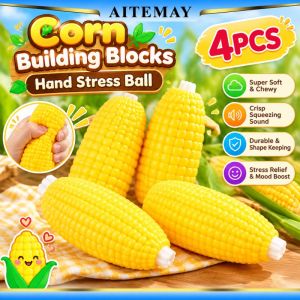 Aitemay 4pcs Crunchy Corn Squishy Fidget Toy Block Filled ASMR Squeeze Ball Stress Relief Sensory Decompression Toy