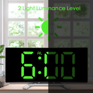 For Kids Bedroom 7 Inch Curved Dimmable Mirror Clock LED Screen Desktop Clock Digital Alarm Clock Large Number Table Clock