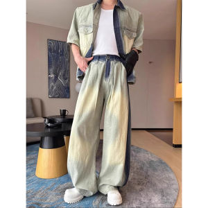 Unique Design Denim Jacket Straight Pants Set