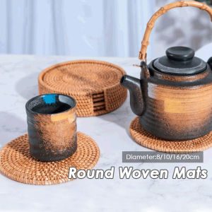 Natural Handmade Round Kitchen Dining Rattan Placemat Coaster Heat Insulation Table Mat Cup Pad Cup Potholders Table Mats Bowl Mats Rotan Alas Meja