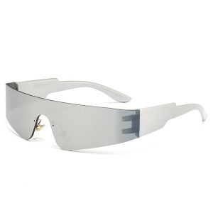 Rectangular Frameless Womens Fashion Glasses Y2K Futuristic Technology Cool Glasses Suitable for Daily Wear Street Photography