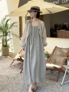 DANTING | Elegant Two-piece Set Long Sleeve Shirt and Slip Dress