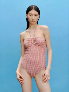 Summer High-elasticity Knitted Rainbow Halter Neck One-piece Swimsuit