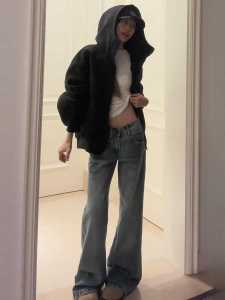 Extended Length Vintage Low Waist Flared Denim Jeans Womens Autumn Bell Bottoms Draping Wide Leg Pants Slim Fit Ladies Jeans