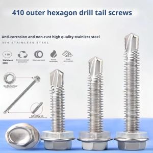 100Pcs 410 Stainless Steel Self-Drilling TEK Screws #12 Hex Head Self-Drilling Screws for Metal