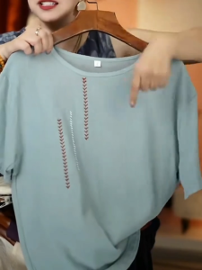 Qiqi Plus Size Cotton and Linen Women Casual Embroidered Solid Color Short-sleeved Blouse  2557