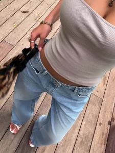 Vintage Blue Slim Fit Straight Female Jeans