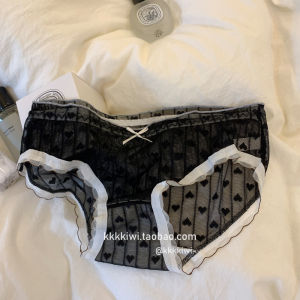 Mid-Waist Nylon Briefs for Women Simple Style Lace Heart Design Comfortable Breathable Cotton Crotch Sweet Girl Briefs