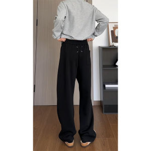 กางเกงวอร์มผู้ชายทรงหลวมเอวสูง กางเกงขายาวทรงตรงลำลองสำหรับฤดูใบไม้ร่วงและฤดูหนาว กางเกงขายาวทรงตรงแบบหนาป้องกันลม กางเกงขายาวทรงตรงสไตล์อเมริกัน