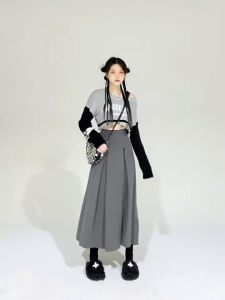 YOK_ Chân váy thiết kế thanh lịch chân váy dáng dài công sở dập ly bản to dáng dài form xòe nhẹ lưng cao