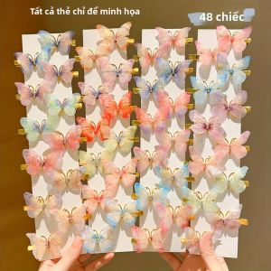 Kẹp Tóc Hình Bướm Ngọt Ngào Cho Bé Gái 12/24/48 Chiếc Phong Cách Preppy Dễ Thương Hoạt Hình Polyester Mũ Đội Đầu Dễ Phối Đồ