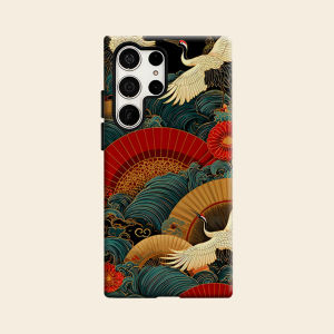 Chinese Red-Crowned Crane Wave Luxury Fashion Full Lens Protective Case for Samsung Galaxy S26 S25 S24 A56 A36 Plus Ultra