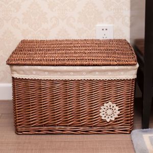 Large Covered Wicker Storage Box Drawer Organizer Basket Storage Bin for Home Kitchen Bedroom Closet Dining Room