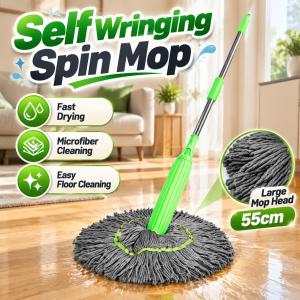 Self Wringing Spin Mop For Floor Microfiber Mop With Squeezer Magic Tornado Mop Heavy Duty Mop With Handle Quick Dry Easy Spin Mop Floor Tile Cleaning Household Wet Mop Hanging Storage