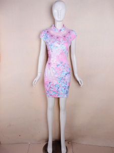 Elegant Short-Sleeve Embroidered Blue Cheongsam Dress for Short Women Summer 2025 Breathable Cotton Blend High Slit Chinese Style