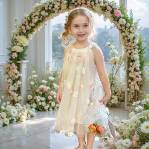 lontakids Girls Summer Sleeveless Princess Dress Halter Neck Flower Girl Tulle Dresses with Appliques for Wedding Birthday Vacation 3-8 Years