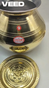 Traditional Brass Pongal Pot Set with Ladle & Plate | Pure Brass Cookware for Festival & Pooja Use | 1 Set | Weight About 1.4 kg