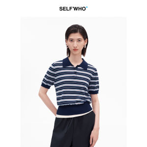 Cotton Acetate Contrast Stripe Short Sleeve Polo Shirt