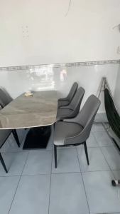 Bộ Bàn Ăn Mặt Đá Ceramic 6 Ghế – Tone Xám Ghi Hiện Đại Sang Trọng