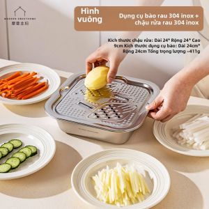 MODERN SWEETHOME | Rổ Thoát Nước Đa Năng Cắt Rau Kẽm Tròn Bằng Inox