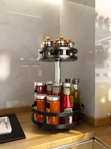 Steel 2/3 Tier  360° Rotating kitchen condiments organizer adjustable bathroom storage rack