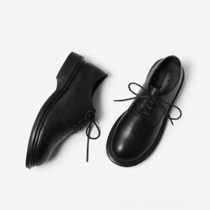 MIOLLIBARN | Black Lace-up Broad Head English Style Soft Leather Womens Shoes