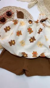 Summer new high quality cotton short Baby girl light colour broken flower suspender skirt suit