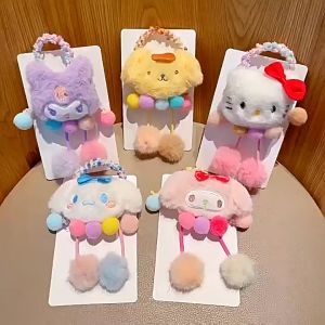 SIGVARD Ikat Rambut Anak Perempuan Karakter Sanrio Lucu Karet Kepala Bola Bulu Fashion Korea JPT16