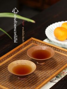 CANGHUTIANXIA | Tách Trà Cá Nhân Đất Tím Duan Ni Phủ Vàng Kinh Pháp Cú Hình Mũ Rơm