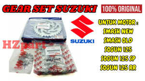 GEAR SET+RANTAI SUZUKI SMASH/SMASH NEW/SHOGUN 125/SHOGUN 125-SP-RR KUALITAS ORIGINAL SUZUKI PRESISI.