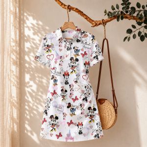 Disney | Womens Disney Mickey Mouse Print Polo Collar Dress Party Fashion Cuteore Minnie Cartoon Elegant Gown New 2026 Woman Clothing