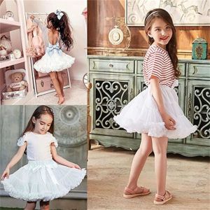 Kids Girls Lolita Cosplay Petticoats  Puffy Tutu Skirt Layered Tulle Ballet Dance Pettiskirts Big Bowknot Underskirt