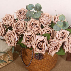 Bông Hoa Hồng Pha Lê Moka Đơn Giả Bằng Vải Nhung Cao Cấp Cổ Điển Mùa Thu Trang Trí Nhà