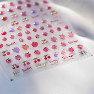 Sweet Puppy Dog Happy Day Cute Cherry star Rich Pink Love Heart Pretty Bowknot 5DNail Art Sticker Self Adhesive Manicure Decal