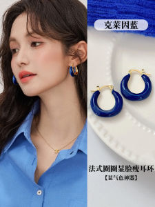 Retro Blue Dip Glaze Womens Sterling Silver 2025 New Style Drop Ear Earrings Luxury Elegant High End Feeling Earring Ring Adornments