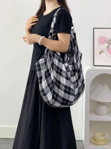 Trendy Checkered Large Capacity Womens Backpack Shoulder Crossbody Bag Commuter Bag 2024 New Style Casual Leisure Polyester