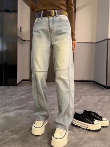 กางเกงยีนส์ทรงฮาราจูกุเอวสูงขากว้างสำหรับผู้หญิง ทรงหลวม ทรงสลิม เอวสูง ทรงยาว ขนแกะหนา กางเกงขายาวฤดูใบไม้ร่วง