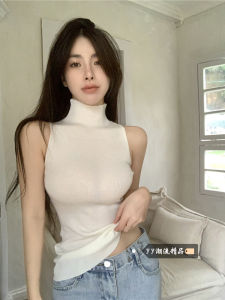 Spicy Girl High Collar Sleeveless Knitted Vest Womens Slim Fit Base Layer Elastic Versatile Top Winter Korean Style