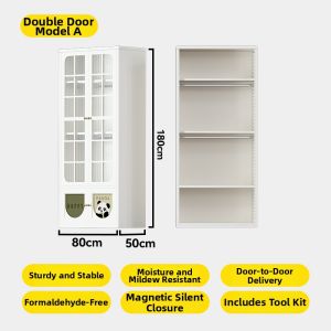 MEISD | French Cream-Styled Combination Steel Wardrobe with Glass Doors