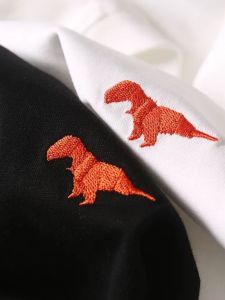 Fashionable Cotton T-Shirt with Embroidered Mechanical Dinosaur Design Loose Fit Casual round Neck Short Sleeve for Men Summer Wear