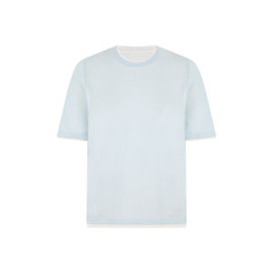 MEIYANG | Double-layered Look T-shirt 16-Gauge Fine Knit Contrast Color Crew Neck