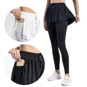 Luoke New Yoga Fake Two Pieces Pants Women Sports Loose Culottes Running Quick-drying Pants