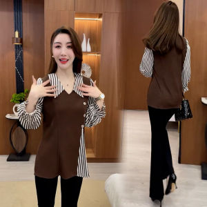 เสื้อเชิ้ตแขนสั้นผู้หญิงทรงหลวมปิดหน้าท้องสไตล์ใหม่ฤดูใบไม้ผลิปี 2025 เสื้อเชิ้ตแขนยาวทรงหลวมสไตล์เกาหลีสำหรับผู้หญิง