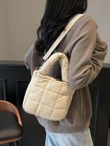 Soft Cotton Filled Pillow Shaped Handbag Womens Versatile Shoulder Bag Dumpling Style Casual Crossbody Bag Korean Style