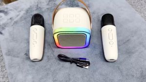 ไมโครโฟน Mini ลำโพง RGB USB/TF/AUX มินิ พกพา ลำโพงคาราโอเกะ ไร้สายกลาง แบบไมโครโฟน