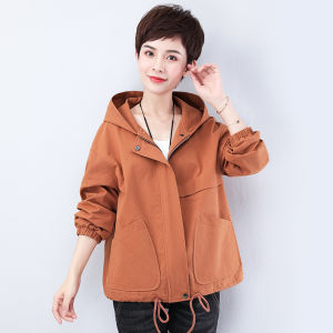 เสื้อคลุมแบบสั้นผู้หญิงสำหรับฤดูใบไม้ผลิและฤดูใบไม้ร่วงแจ็กเก็ตแบบบางสำหรับคุณแม่วัยกลางคนเสื้อกันลมแบบสั้นสำหรับคนตัวเล็กวัยกลางคนและผู้สูงอายุเสื้อคลุมทรงหลวมไซส์ใหญ่